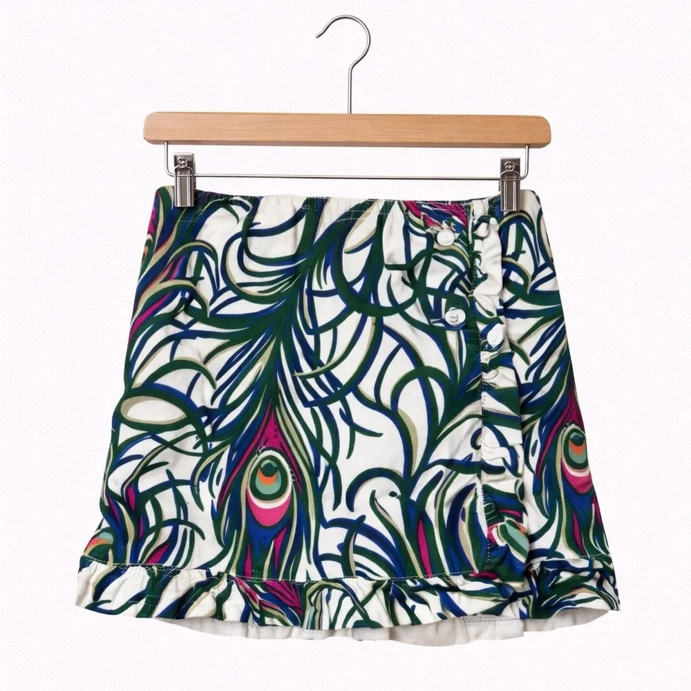 Lilly Pulitzer Reversible Peacock Print Skirt Girls 6 Ruffle Cotton Boho Preppy